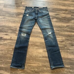 Ag Adriano Goldschmied Blue Straight Jeans Distressed